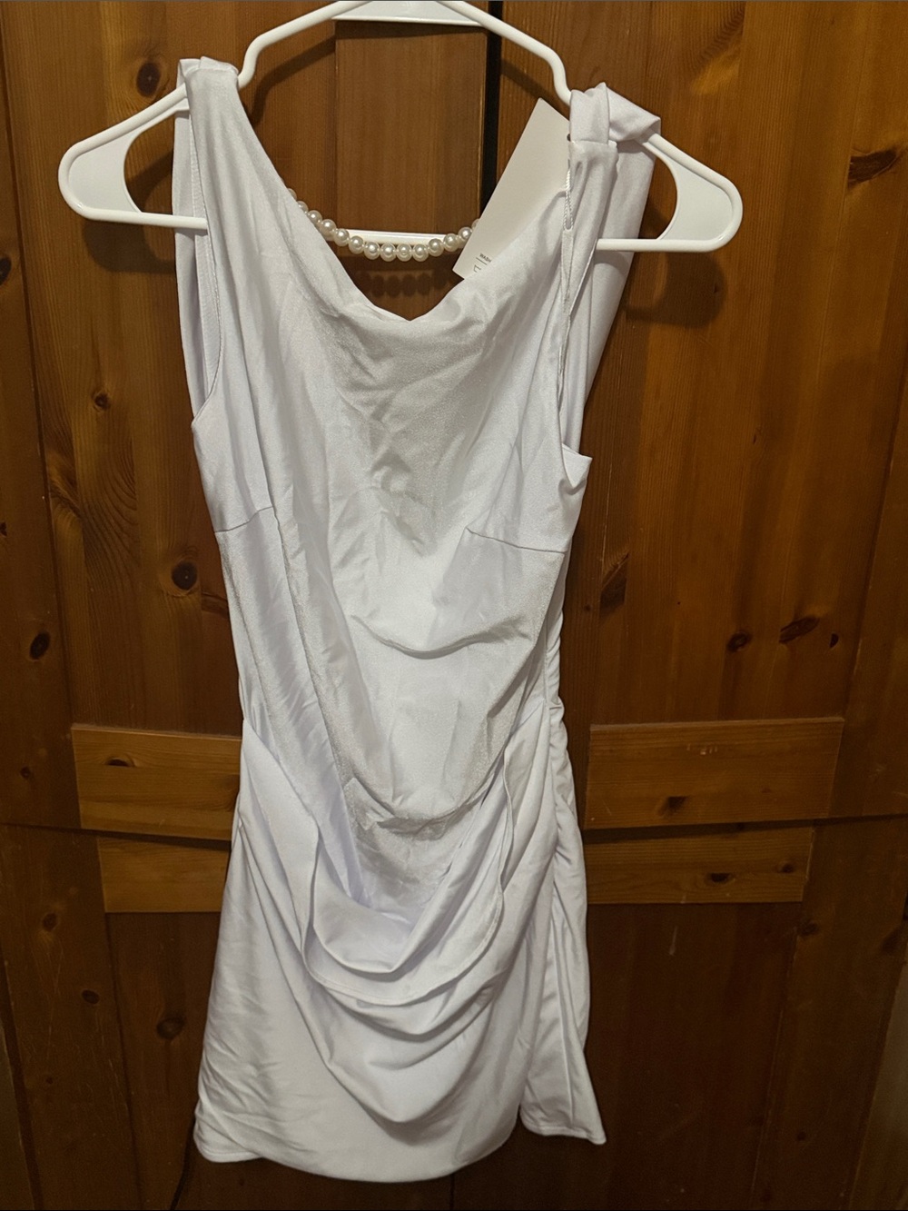 White Draped Sleeveless Party Dress